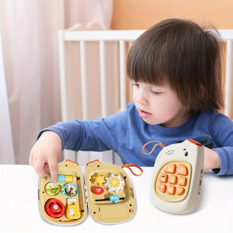 Giocattolo mobile musicale educativo giocattolo per bambini con macchina per l'apprendimento parlante con luci, telefono musicale con elefante carino a 8 tasti