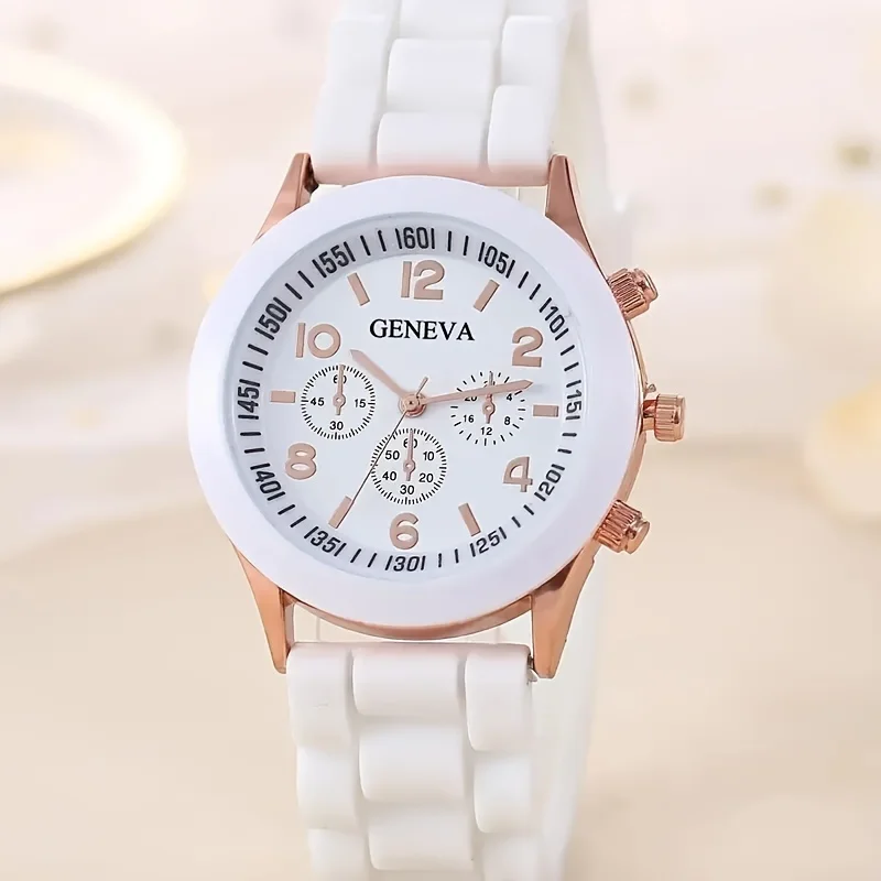 White Elegant Round Quartz Watches Simple Casual Women Silicone Strap Wrist Watches