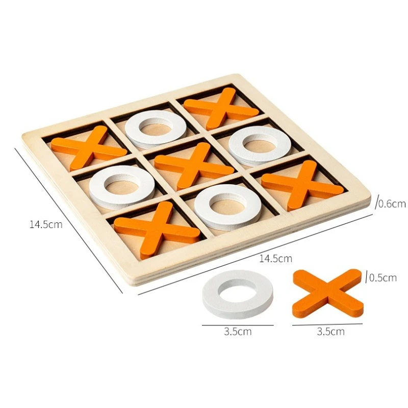 Wooden Tic Tac Toe Board Game Classic Family Game for Children XO Chess Board Game