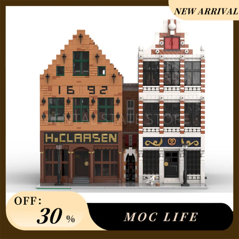 [7296PCS]Dostosowany sklep z towarami kolonialnymi MOC i stara piekarnia Kreatywny zestaw klocków budowlanych STEM Edukacyjny zestaw modeli konstrukcyjnych