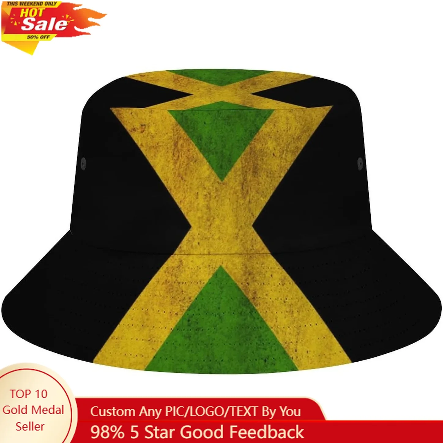 

Jamaica Flag Men's Women's Bucket Hat Summer Vacation Travel Beach Sun Hat Packable Lightweight Outdoor Hat