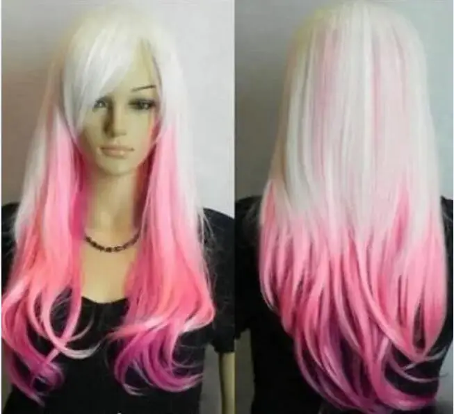 Long Wavy Cosplay Party Wig para Mulheres, Branco Misto Rosa, Sexy, Nova Moda, Frete Grátis