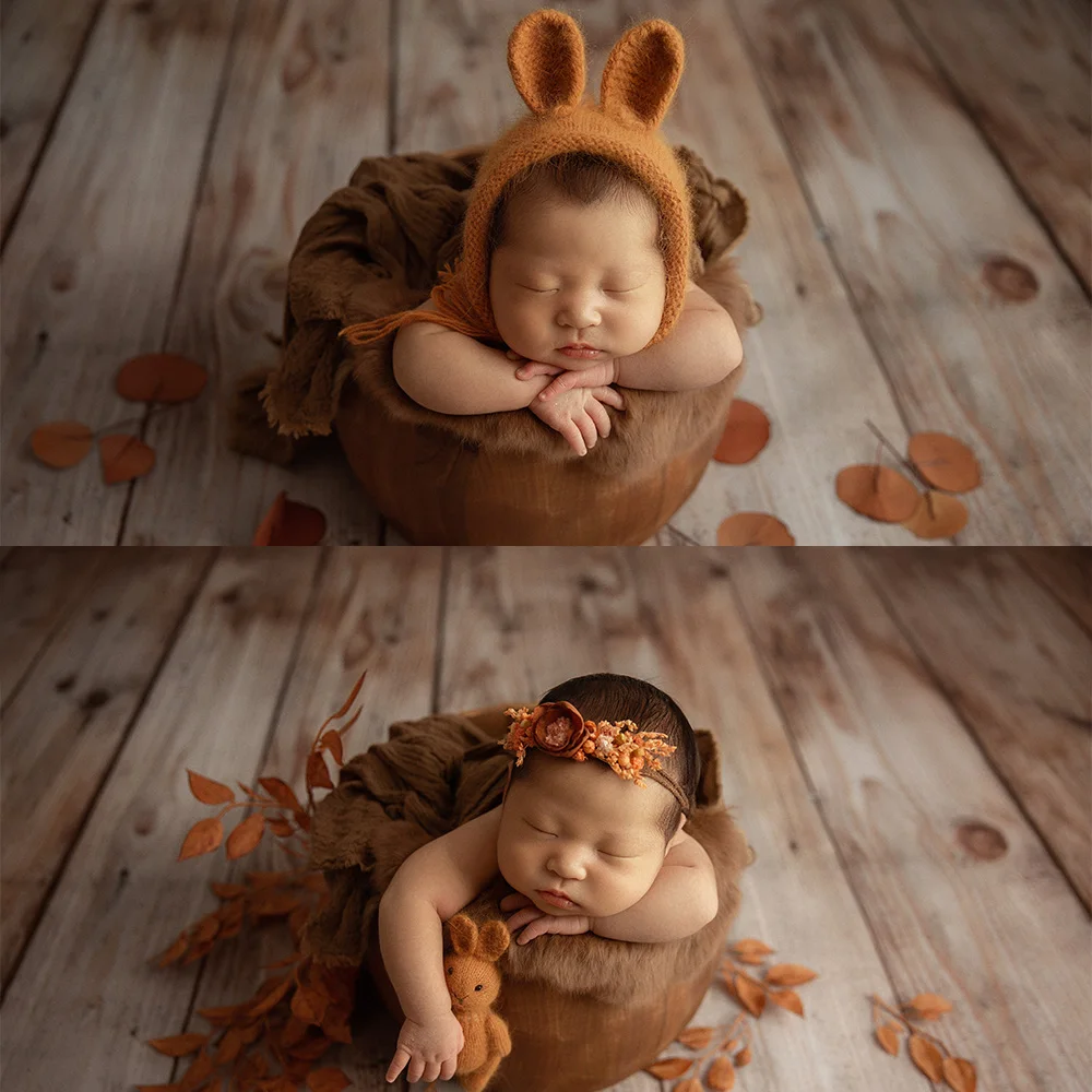 Newborn Wraps for Photography Soft High Stretchable Swaddle Wraps Head Flower Rabbit Ears Hat Bunny Doll Photography Accessories