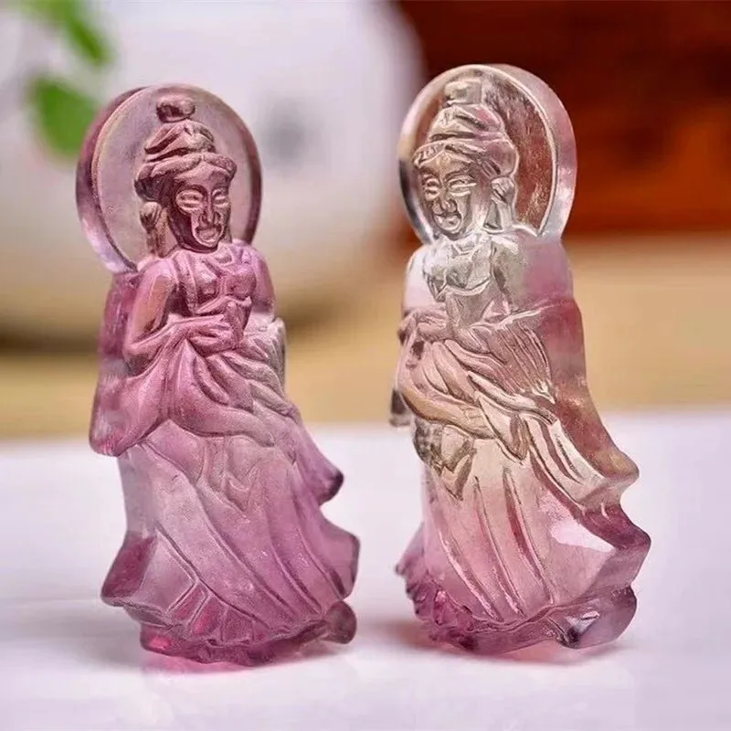 

Natural Rainbow Fluorite Hand Carved Guanyin Jade Pendant Fashion Boutique Jewelry Men's and Women's Necklace Gift Wholesale