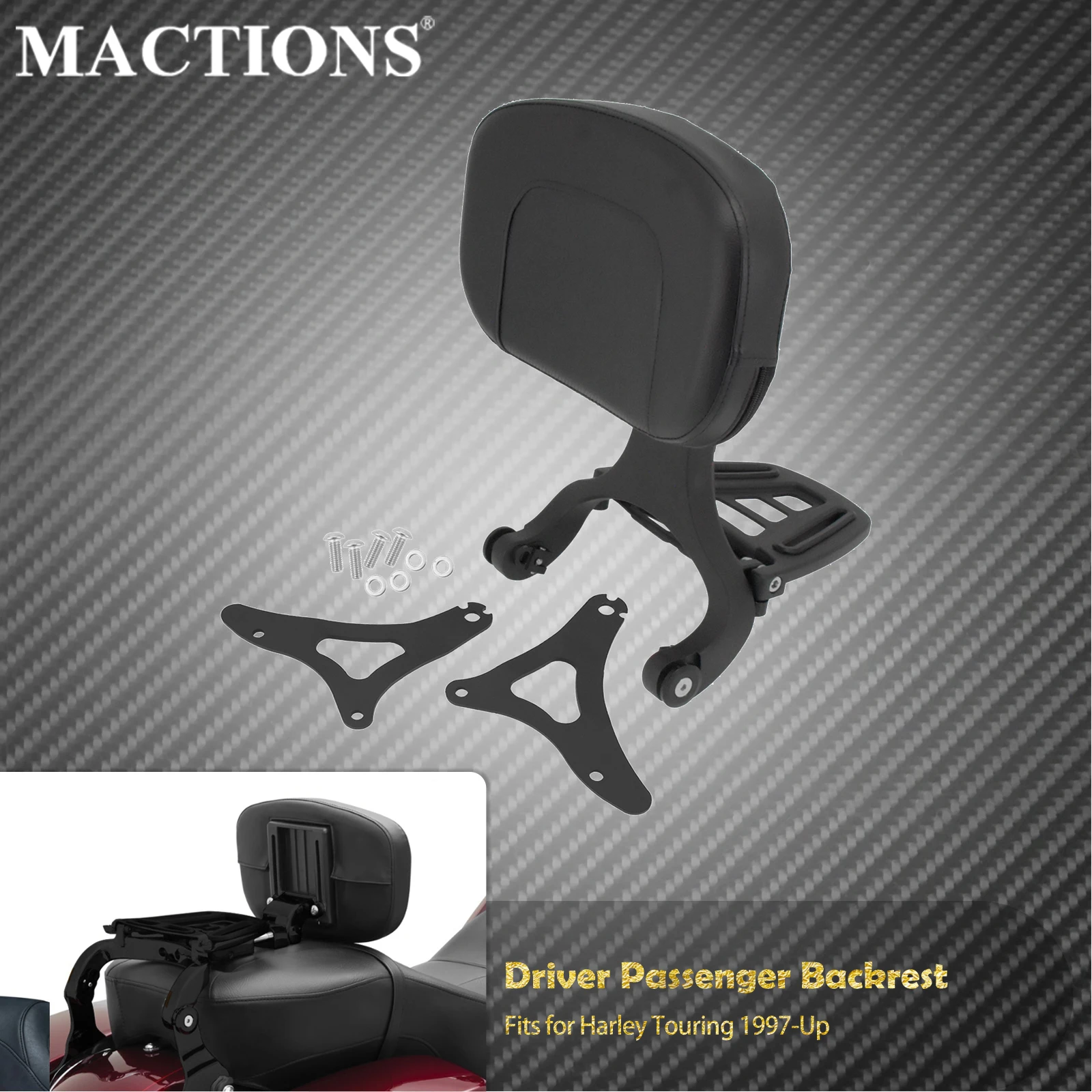 Motorcycle Passenger Folding Backrest Sissy Bar Multi-Purpose Driver Back Rest For Harley Touring 1997-Up Road King Street Glide