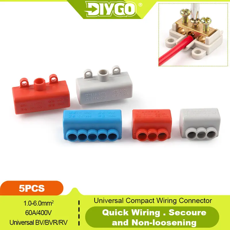 DIY GO 5 Stück Hochleistungs-Spleißkabelverbinder 1 Eingang 2/4 Ausgänge 60A/400V 1-6mm² Kabelverbinder Schraubklemmenblock