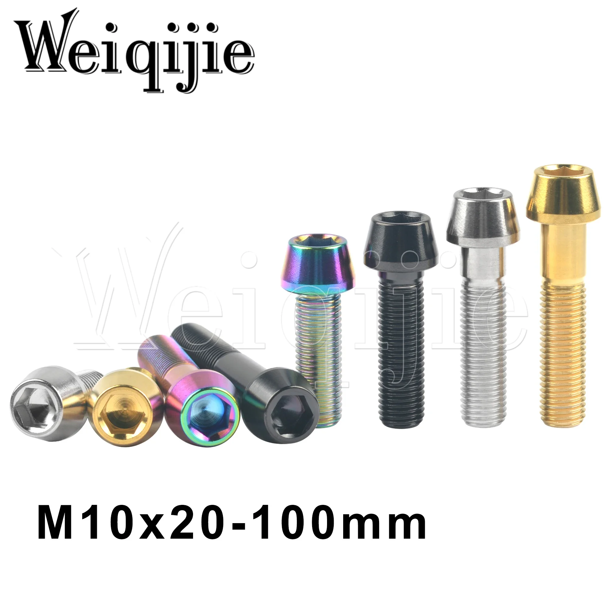 Weiqijie Titanium Bolt M10x20 ~ 100mm Allen Wrench Cone Head Screw for Motorcycle Car Modification