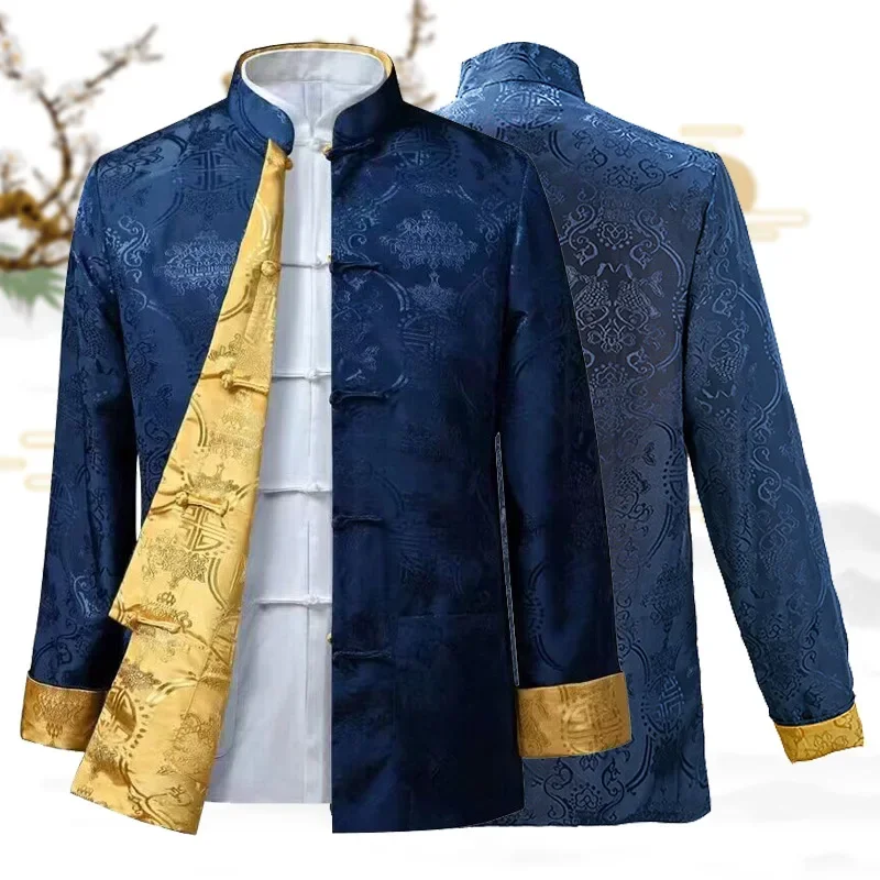 

Chinese Style Clothes Kung Fu Tang Tops Men Vintage Jacquard Garment Top Long Sleeve Tai Chi Costume Tradition Chinese Coat