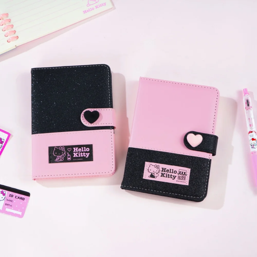 

Sanrio Genuine Hello Kitty A6 PU Leather Magnetic Buckle Notebooks Black Pink Cartoon Journal Scrapbooks Girls Stationery Gifts