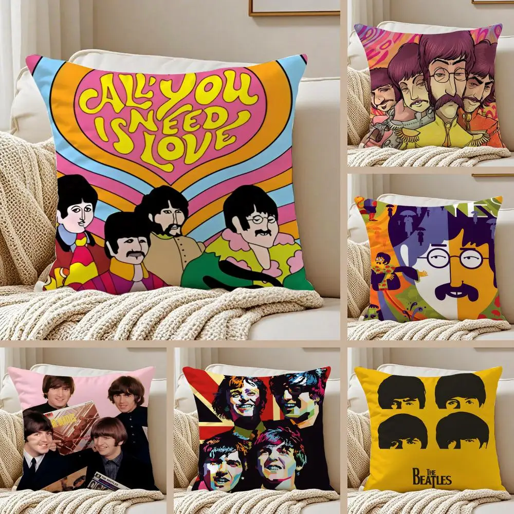 Legendary Pop British Band T-The Beatles Cushion Cover Pillowcase Anti-dustmite Invisible Zipper Short Plush Sofa Cushion