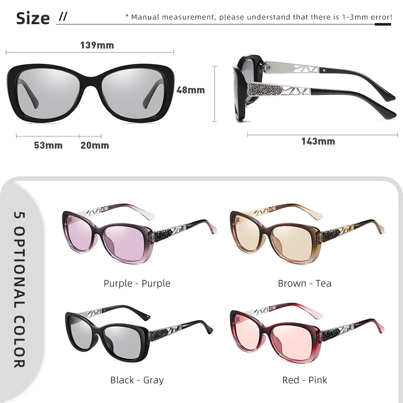 LIOUMO Fashion Sunglasses Women Luxury Brand Top Quality Phototchromic Polarized Glasses Ladies Luxury Crystal Frame Eyewear
