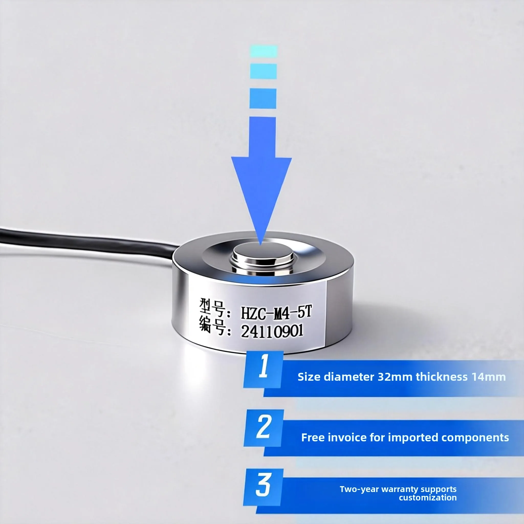 Coin Type Load Cell 50kg, Mini Circular Pressure Force Sensor for Weight Measurement