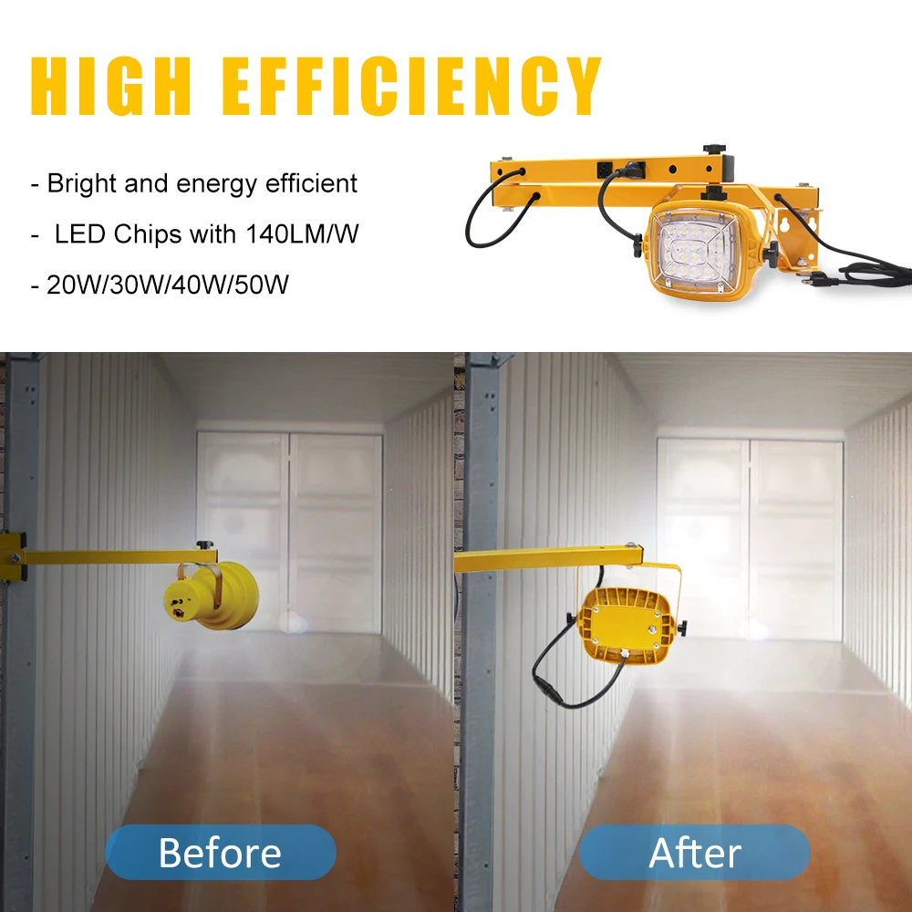 Waterproof 20W 30W 40W 50w Loading Dock Light Emitting Diode Swing Arm Light