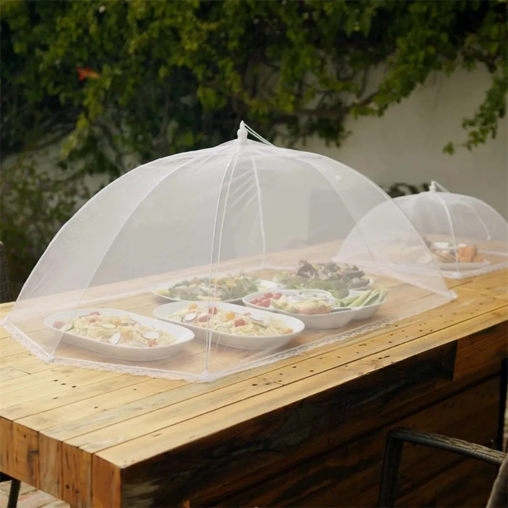 Collapsible Mesh Food Covers Protective Anti-Flying Pop Up Fine Fly Net White Household Food Tent For Outdoors Parties BBQs