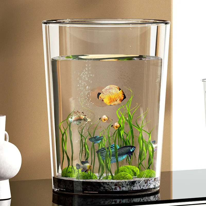 Simple Plastic Fish Tank Highly Transparent and Shatter-Resistant Round Imitating Glass Fish Tank Tabletop Small Aquarium Box
