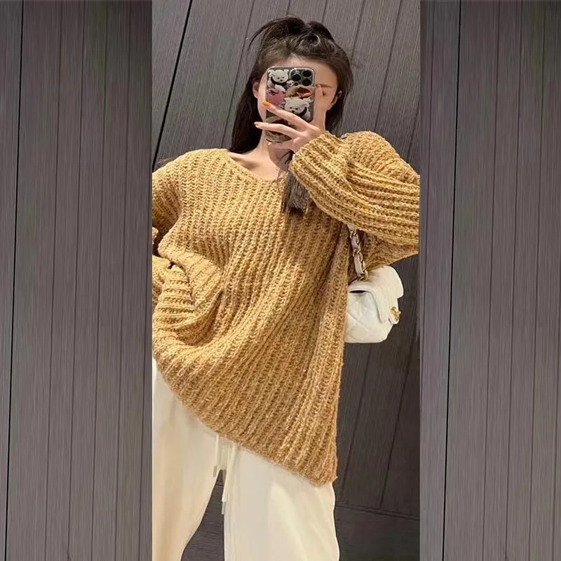 Women Loose Sweaters Autumn Winter Fashion Female Long Sleeve V-neck Pullover Knitting Shirts Casual Knitted Sweater Knitwear