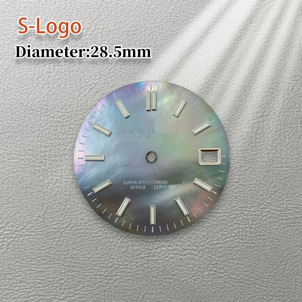 28.5mm S Logo NH35 Dial jurnal ibu mutiara Dial Fit NH36 gerakan hijau jam tangan bercahaya aksesori alat perbaikan