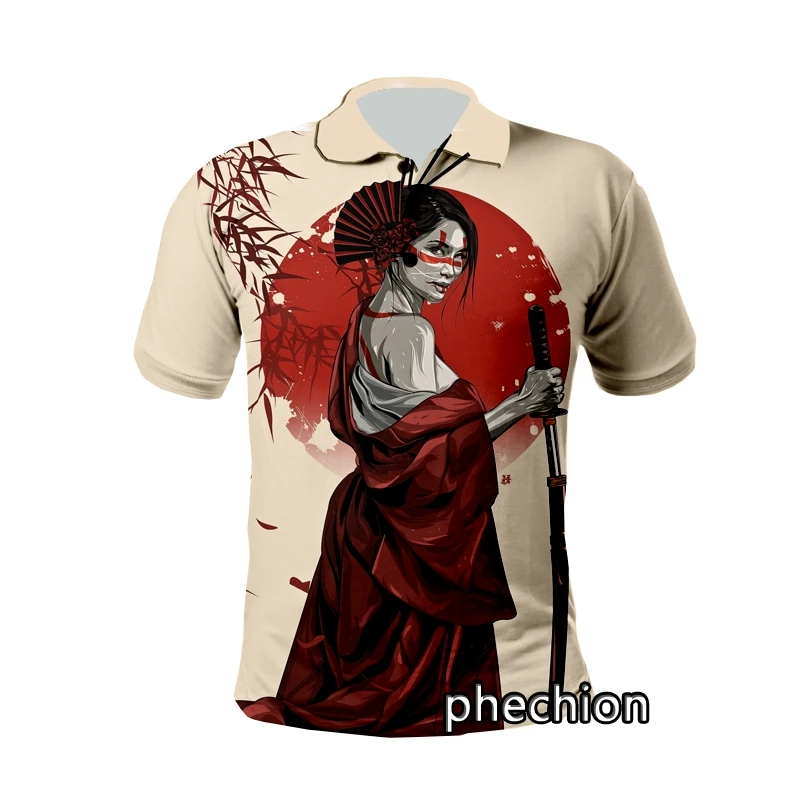 phechion Japanese Geisha Samurai 3D Printed New Fashion Sport Polo Shirt Harajuku Streetwear Casual Tops Fitness Unisex M15