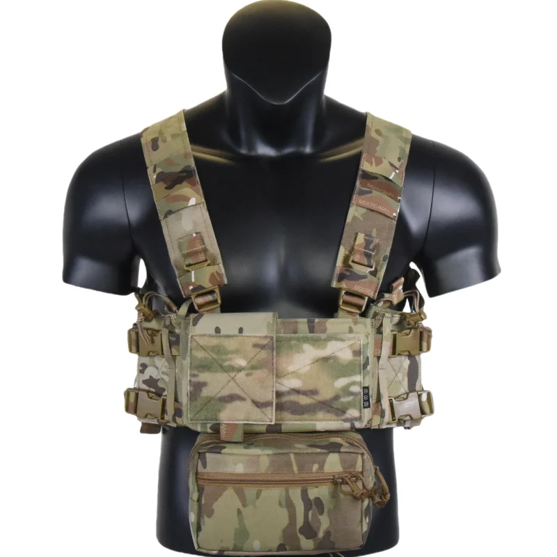 ATFG CAMO Micro Chest Rig with 5.56/7.62 Magazine Holder,Wing Pouches,Dangler Pouch,Fat Strap Shoulder Harness Set