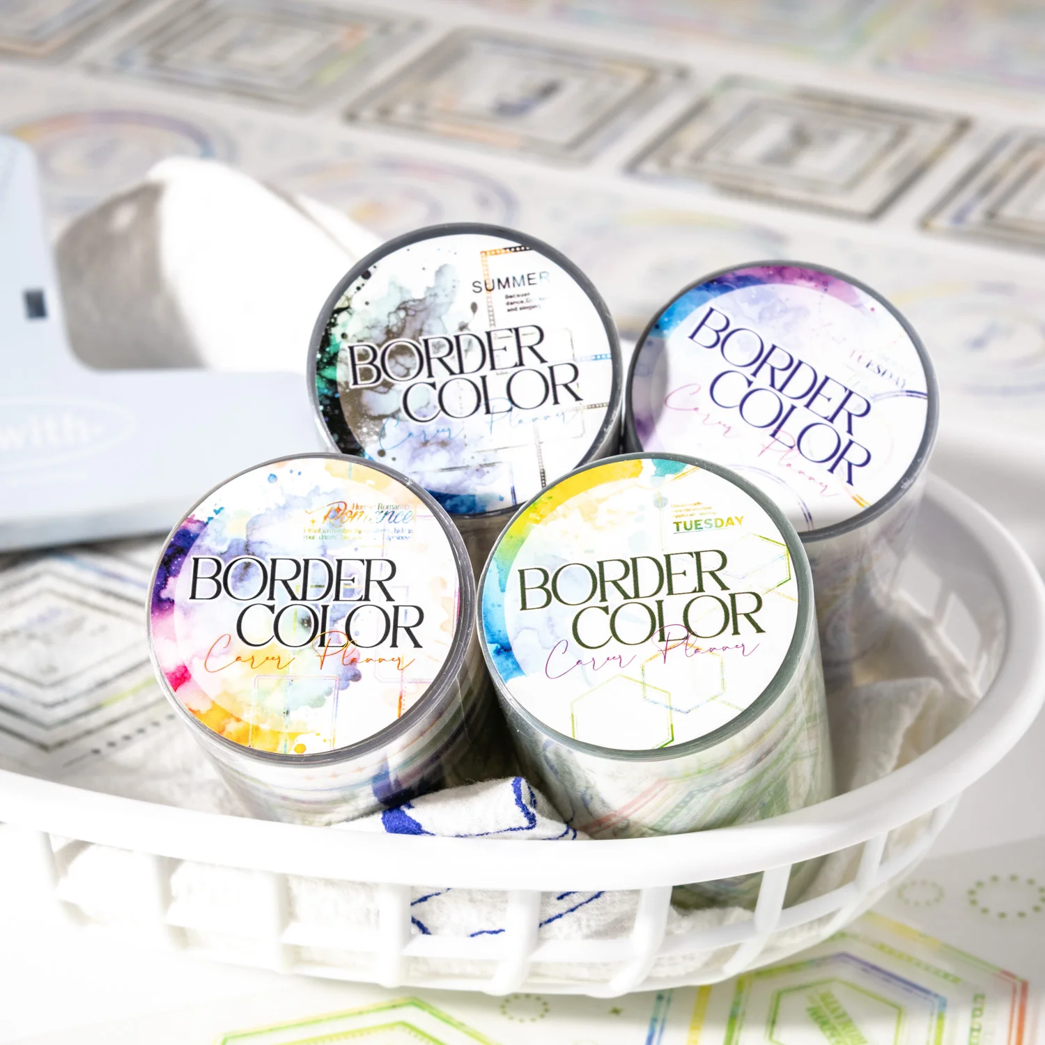 1 Roll Colorful Border Theme PET Pre-Cut Washi Tape for Scrapbooking Journal DIY Decoration, Phone Case Collage Stickers