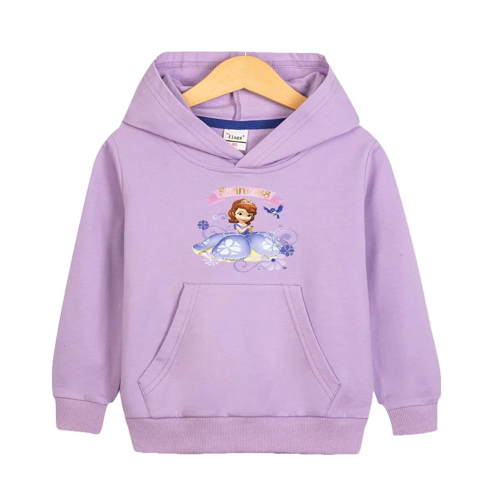 

2024 Disney Quality Cotton Tee Shirt Girls Clothing for Children T-shirt Pink Long Sleeve Kids Tops Bluey Sofia Clothes Hooded