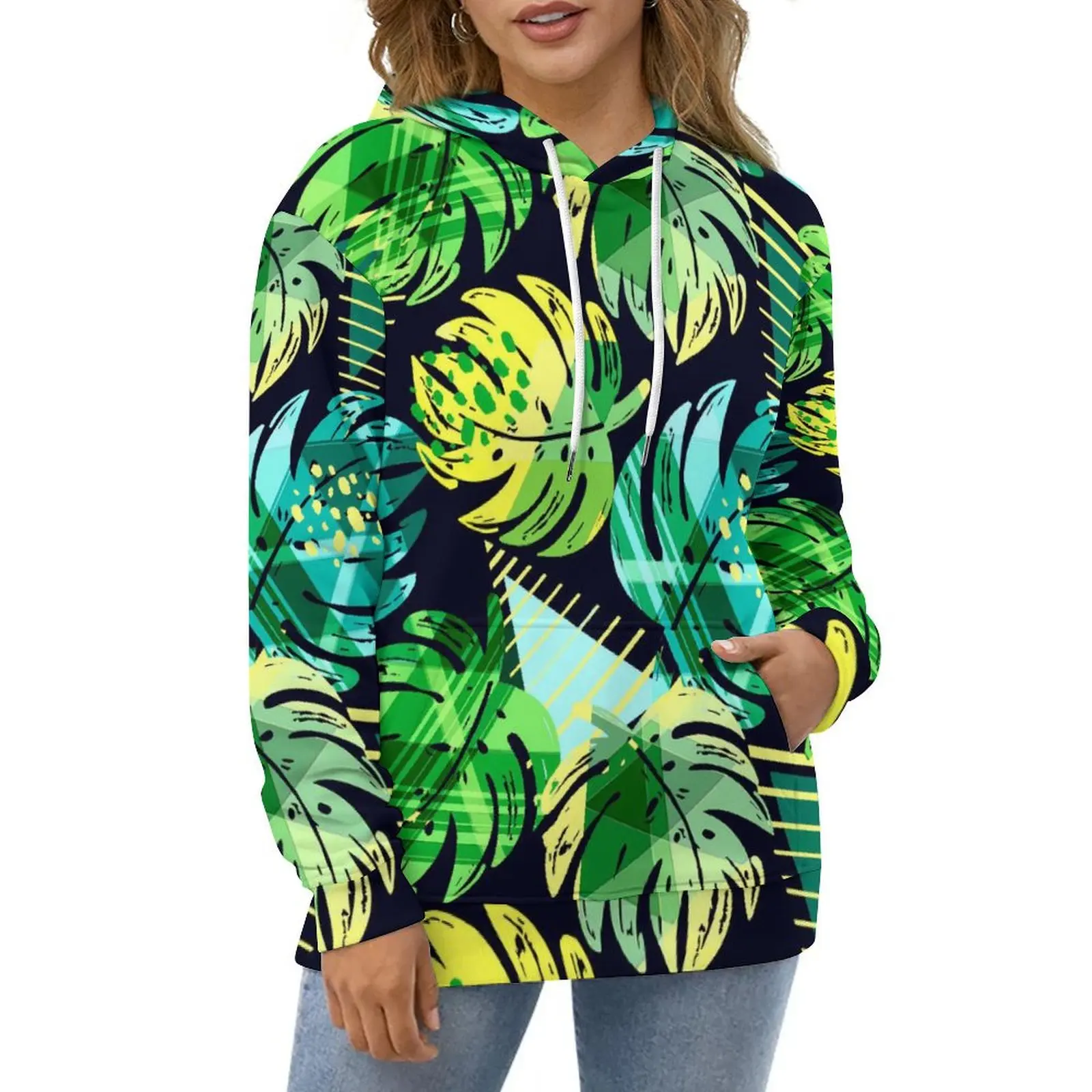 

Tropical Leaf Print Hoodies Green And Yellow Harajuku Casual Pullover Hoodie Long Sleeve Aesthetic Custom Sweatshirts Gift Idea