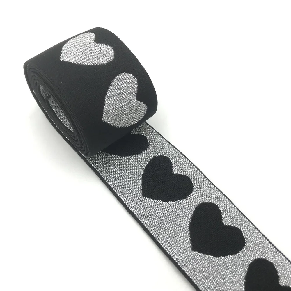 2 mt/los 27/40mm Herz Stern Leopard Glitter Silber Elastische Bands Jacquard Elastische Band Für Bekleidungs Hosen DIY Nähen Zubehör – Detail 10