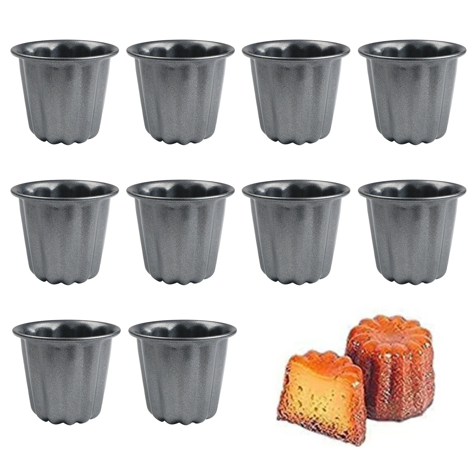 

10pcs Carbon Steel Canele Molds Non-Stick Carbon Steel Caneles Moulds Set Kitchen Supplies Mini Baking Molds For French Pastry