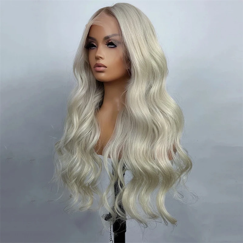 Brazilian Remy Hair Lace Wigs Ombre Ash Blonde Human Hair Wig 13x4 HD Lace Frontal Wig Platinum Body Wave  22 Inch Part Lace Wig