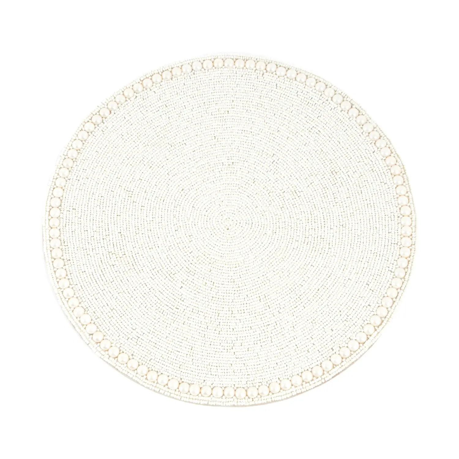 Vanilla Cream White Glass Beaded Placemat 15" Round, (4 Piece Set)