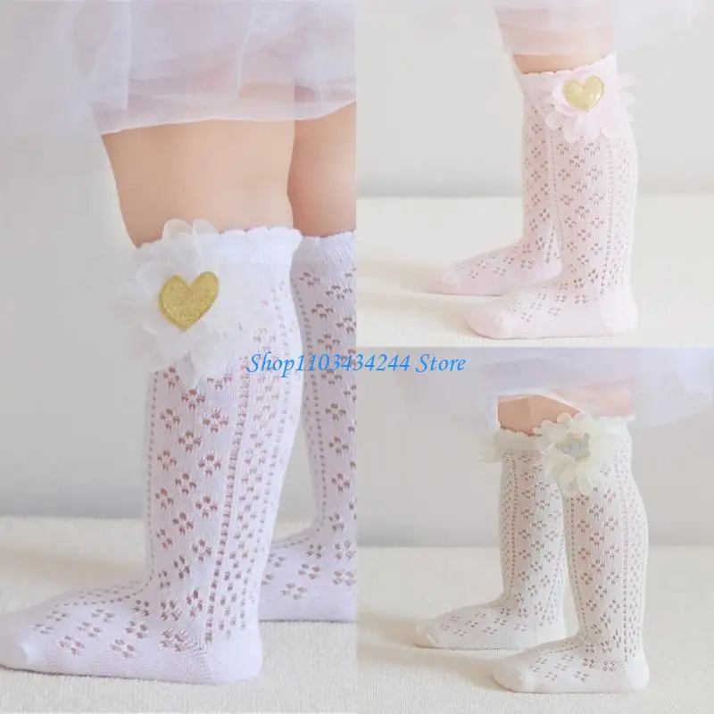 

Hollowed Knee High Socks Baby Lace Flower MidCalf Socks Breathable Socks Dress Socks