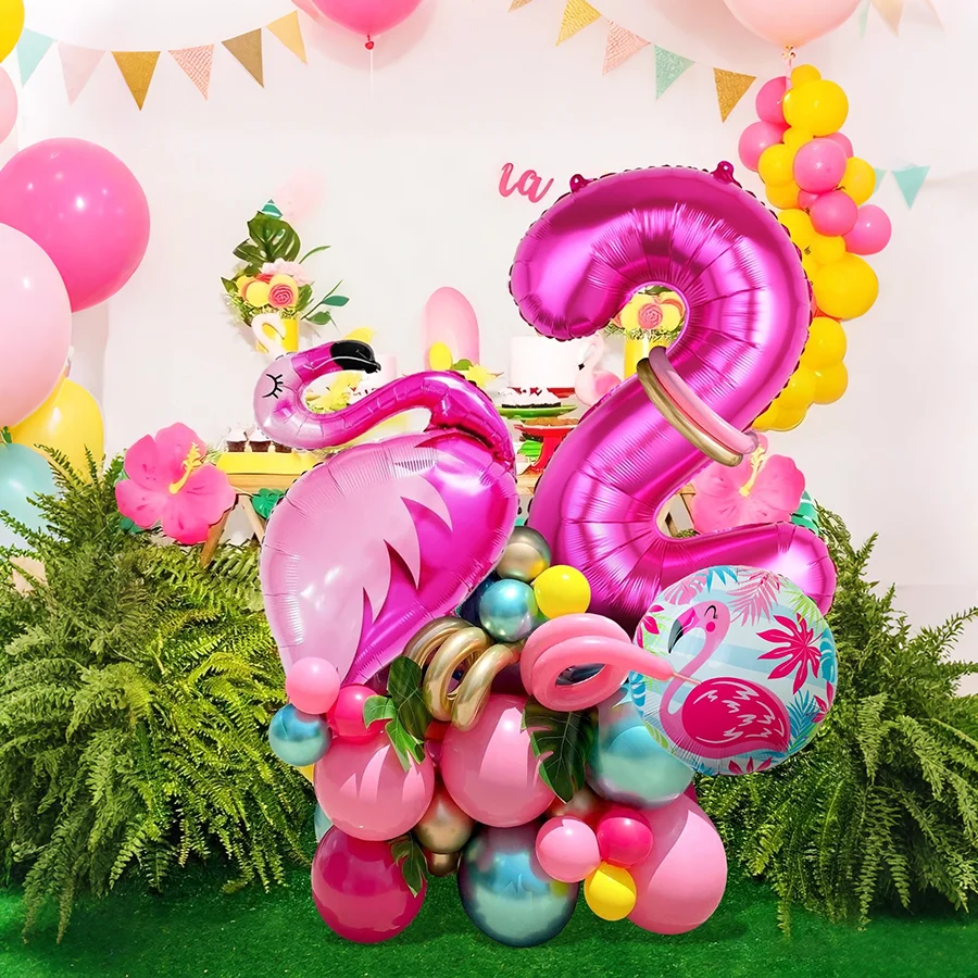 Tropical Flamingo Birthday Balloons Rose Red Digital Balloon for Flamingo-Themed Parties, Birthday Decor, and Hawaiian Parties