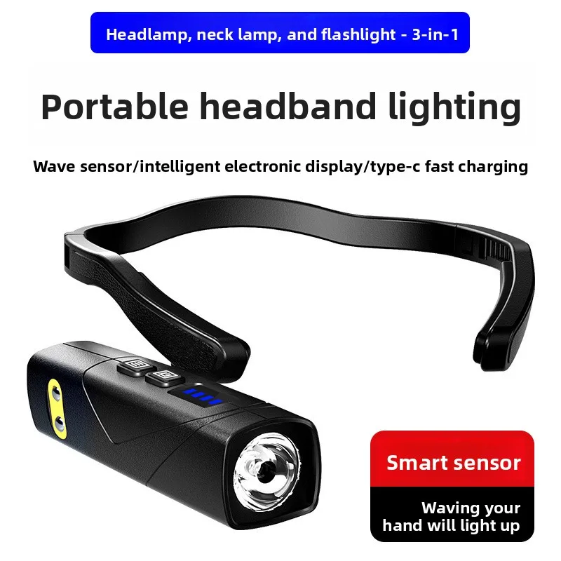 Super Bright High Power Sensor LED Headlamp Outdoor Night Fishing Climbing Multifunction Hanging Ear USB C Rechargeable