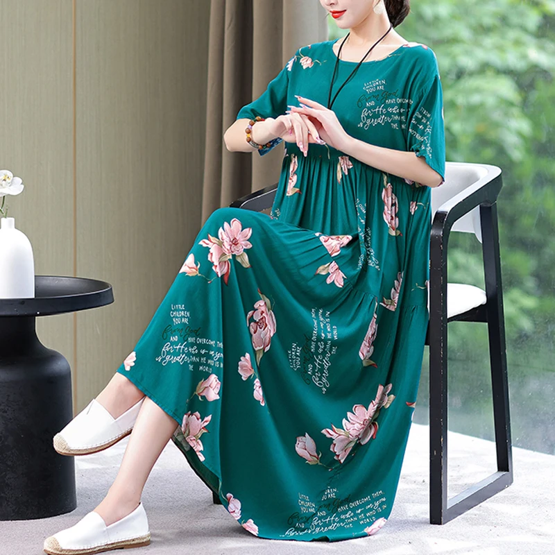 

Women Summer Dresses Vintage Robe Print sundress A-line Short Sleeve Printed Vestido Feminino Loose Casual Dress