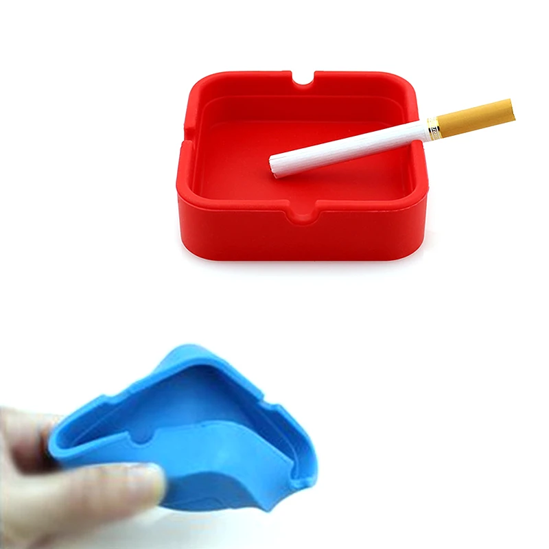 Square Luminous Silicone Ashtray Desktop White Yellow Powder Ashtray Carrying Case