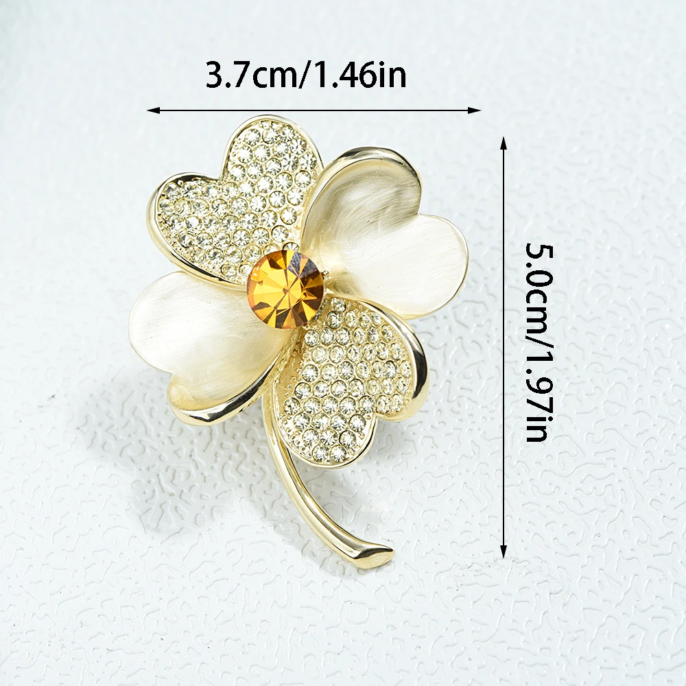 ICEYY Gold Plated Rhinestone Four Leaf Clover BroochFlower Brooches Lapel Pins Jewelry Clothing Accessories Brooch