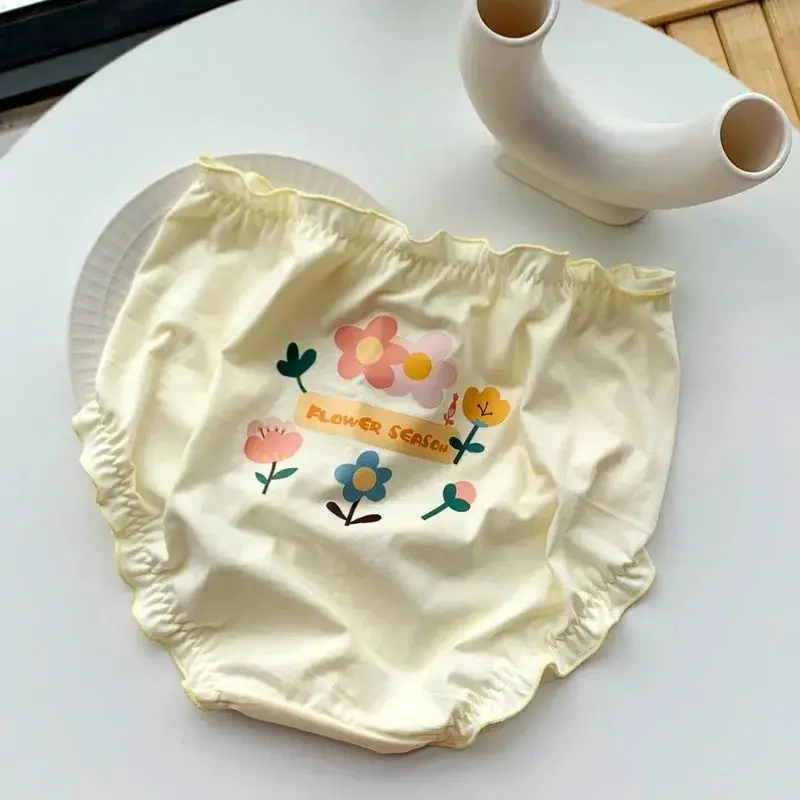 ملابس داخلية نسائية من القطن الخالص ABDL مقاس كبير سراويل داخلية عالية الخصر بحافة مكشكشة ملابس داخلية رفيعة للفتيات مطبوعة بشكل لطيف ملابس داخلية سيسي