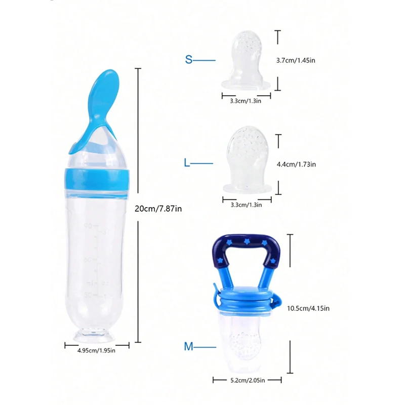 4pcs Feeding Set, Baby Bottle With Suction Base Rice Cereal Bottle, Vegetable & Fruit Feeder, Two Mesh Bags (S L)_maomaolike.com