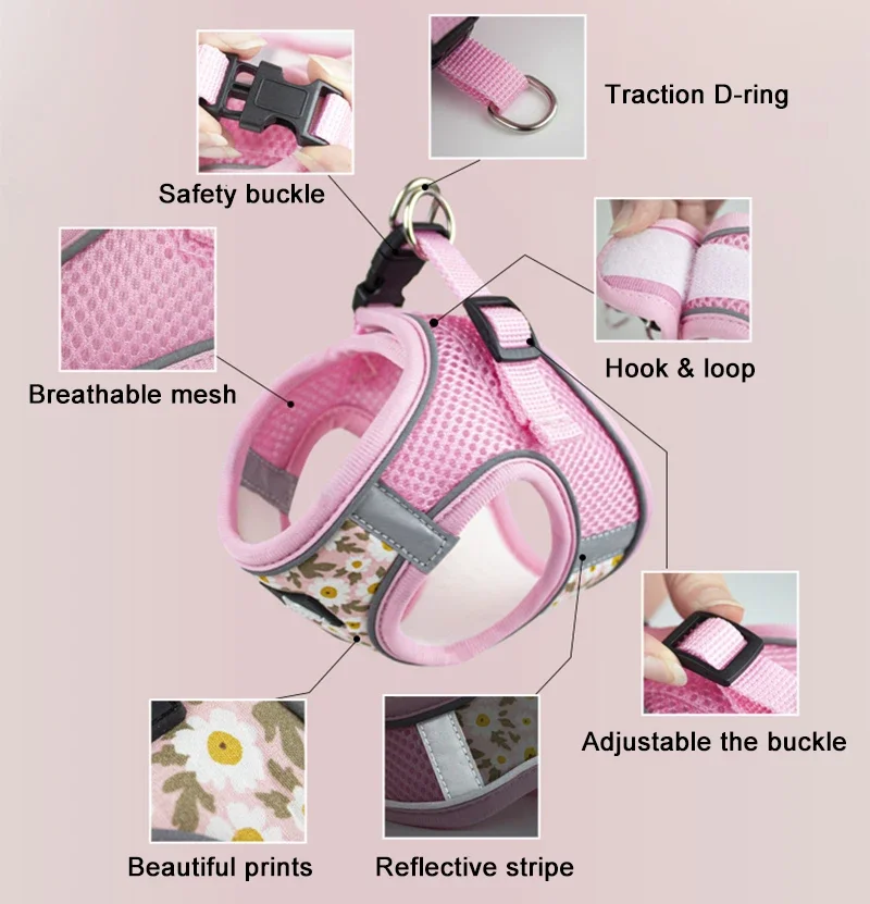 الحيوانات الأليفة تسخير والمقود مجموعة عاكس تسخير مكافحة الهروب شبكة القط شريط للصدر للقطط الكلاب الصغيرة الحيوانات الأليفة تشيهواهوا لوازم المشي #2