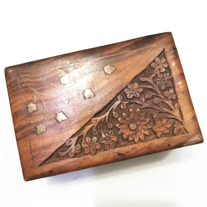 Indian Handmade Bodhi Wooden Jewelry Boxes Family Decor Arts Cases