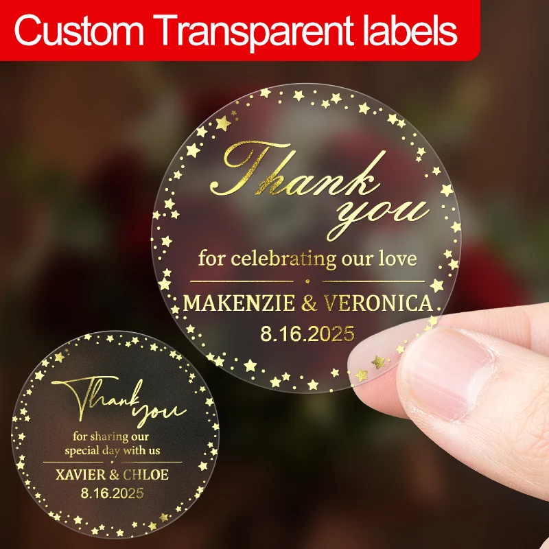 

Настроить прозрачные золотые наклейки — водонепроницаемые прочные этикетки для подарочной упаковки, брендов и декора для особых случаев