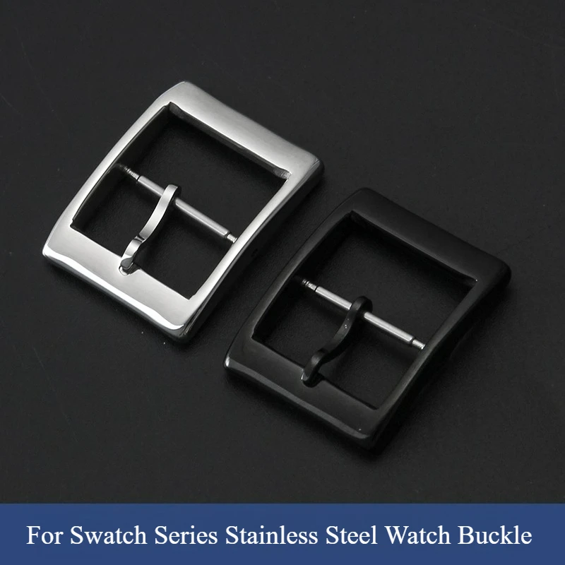 Exquisite Watch Strap Metal Needle Buckle Silver Black for Swatch Watchband 316L Solid Stainless Steel Pin Clasps 18 20mm