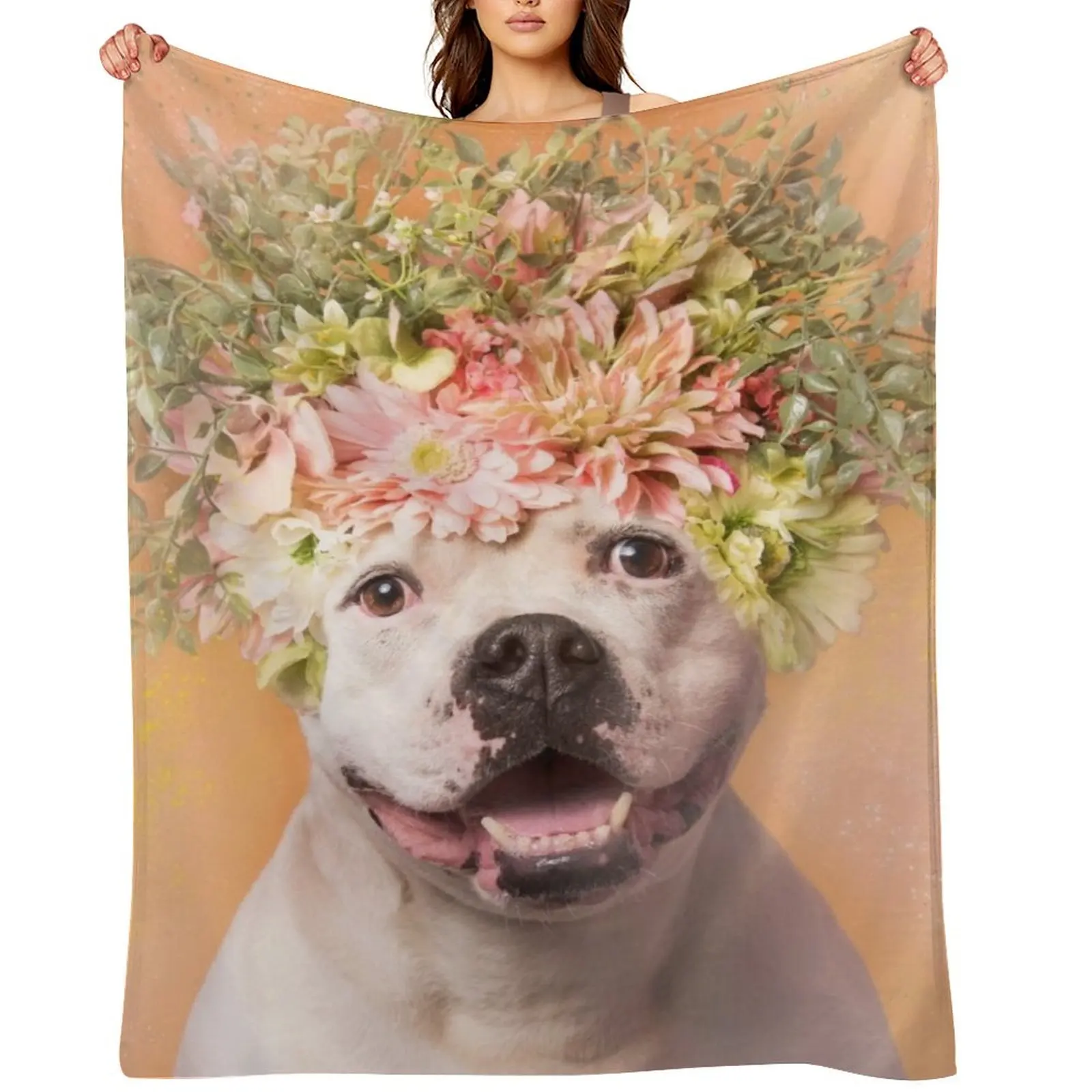 

Pit Bull Flower Power, Big Tuna Throw Blanket Flannel Fabric Cute Plaid for winter Cute Blankets