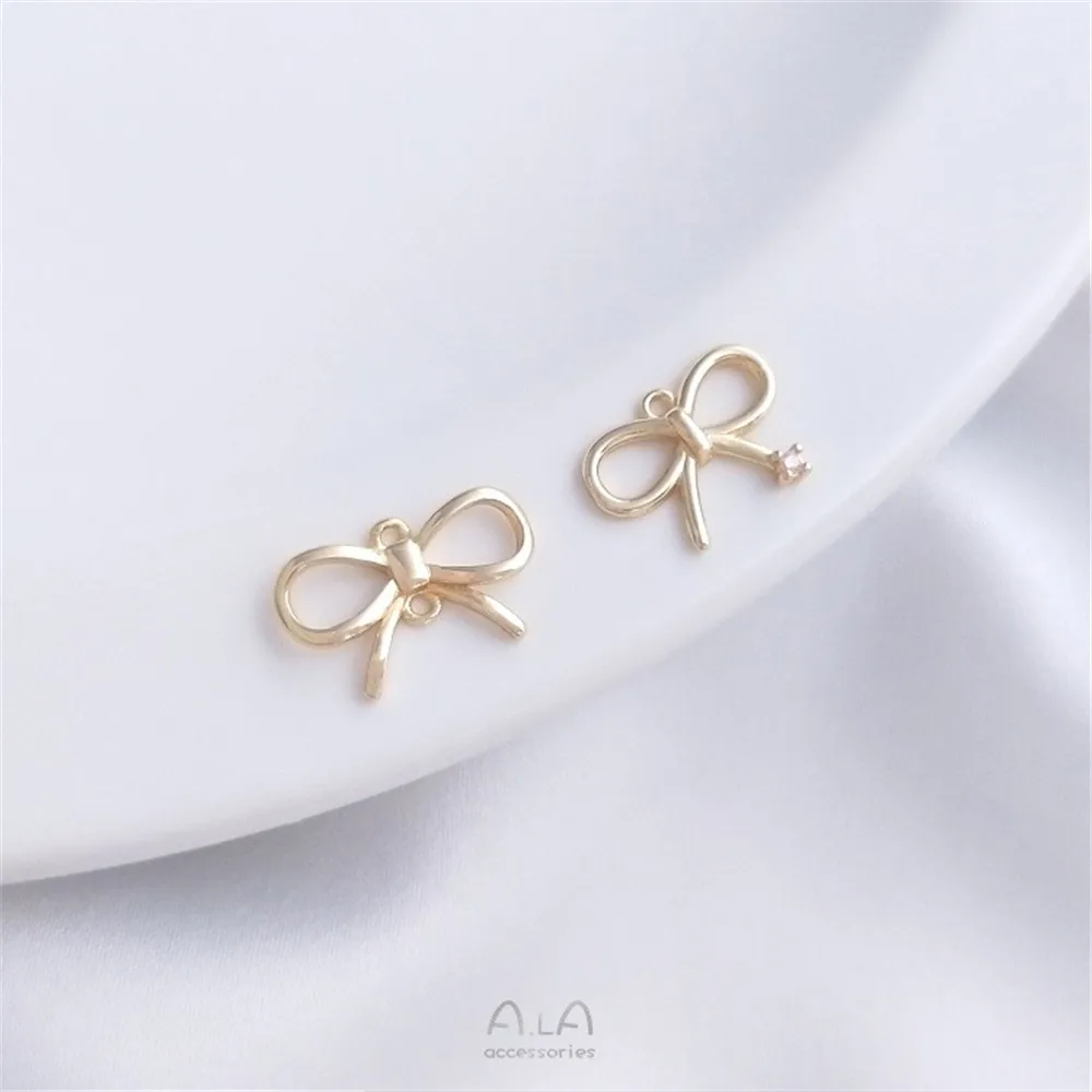 

Color Preservation 14K Gold Single Zirconium Bow Pendant Exquisite Bow Tie Double Pendant Handmade Diy Earrings Bracelet Pendant