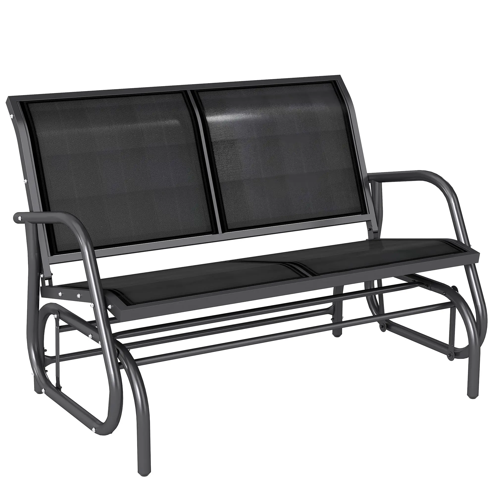 2-Person Outdoor Glider Bench with Steel Frame, Black | Double Swing Rocking Chair, Loveseat, for Outside Patio