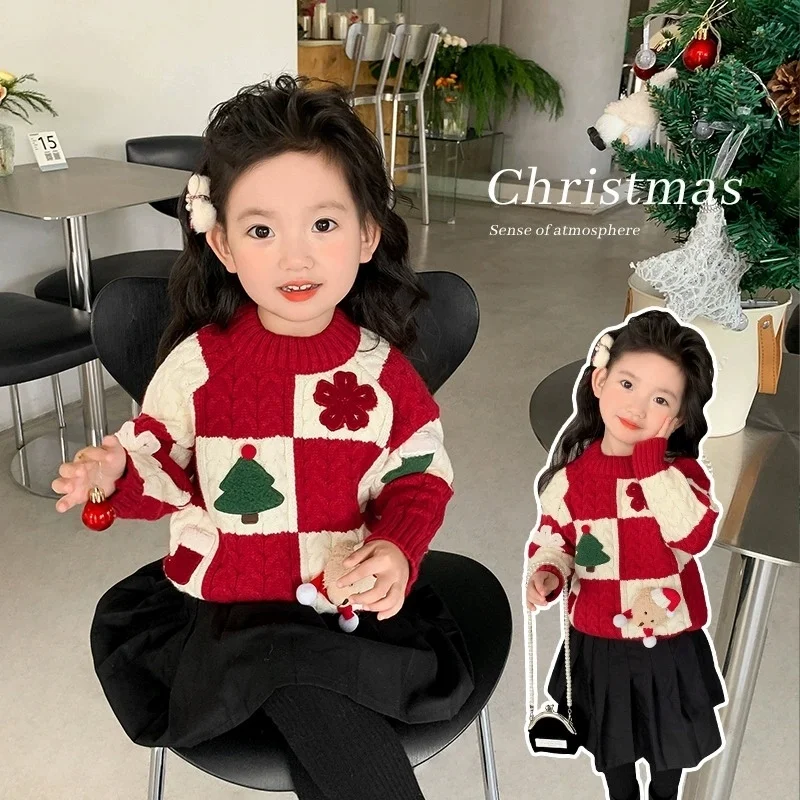 

Детский красный свитер с 3D-дизайном в виде мультяшных персонажей для Рождества, Нового года и новогодней ночи, вязаный пуловер для мальчиков и девочек