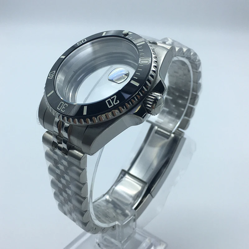 40mm Luxury Men's Watch Case Jubilee Bracelet Sapphire Ceramic bezel Glass Exhibition Rear Cover For Seiko nh35 nh36/38 Movement