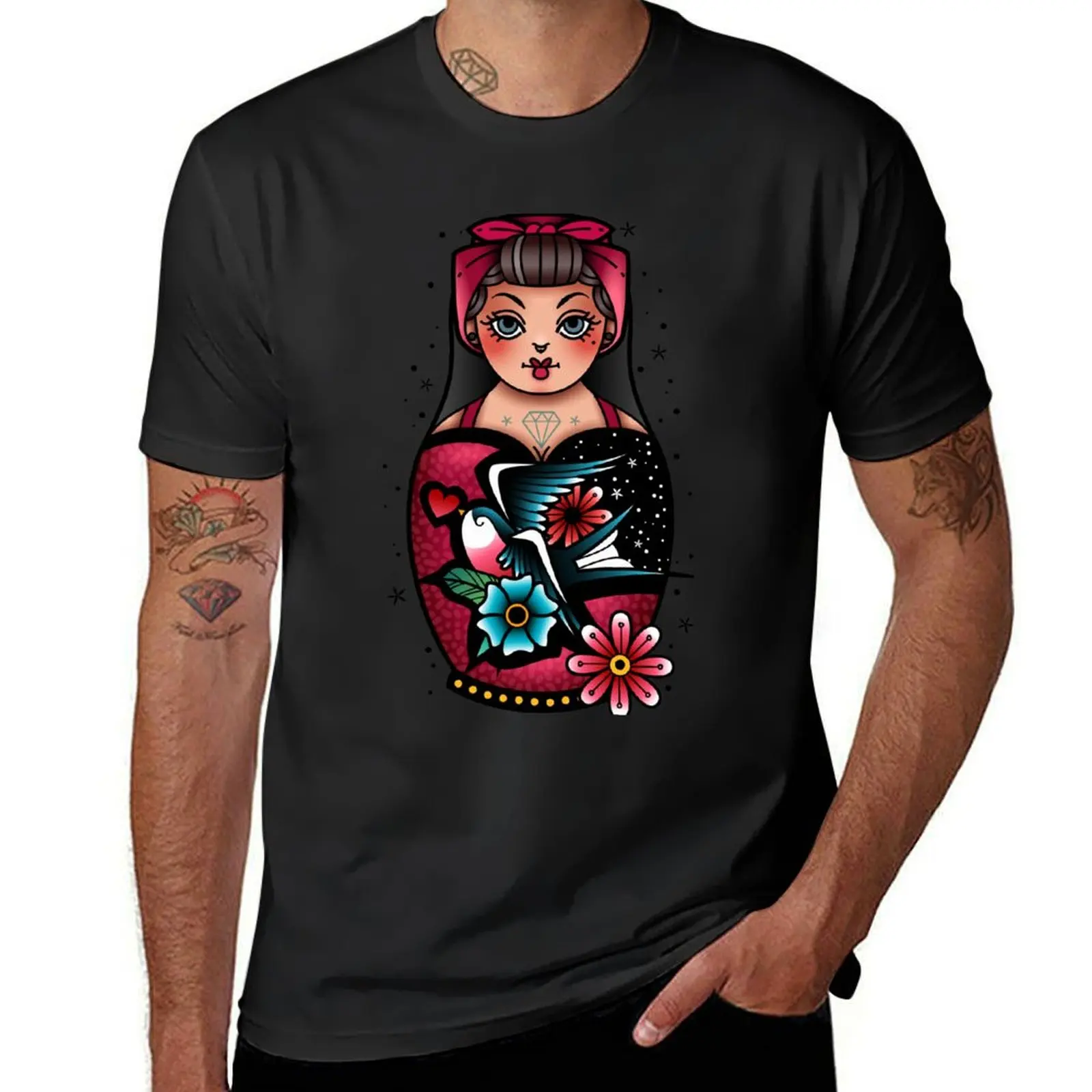 traditional old school tattoo russian doll matryoshka T-Shirt anime summer clothes heavyweights mens graphic t-shirts