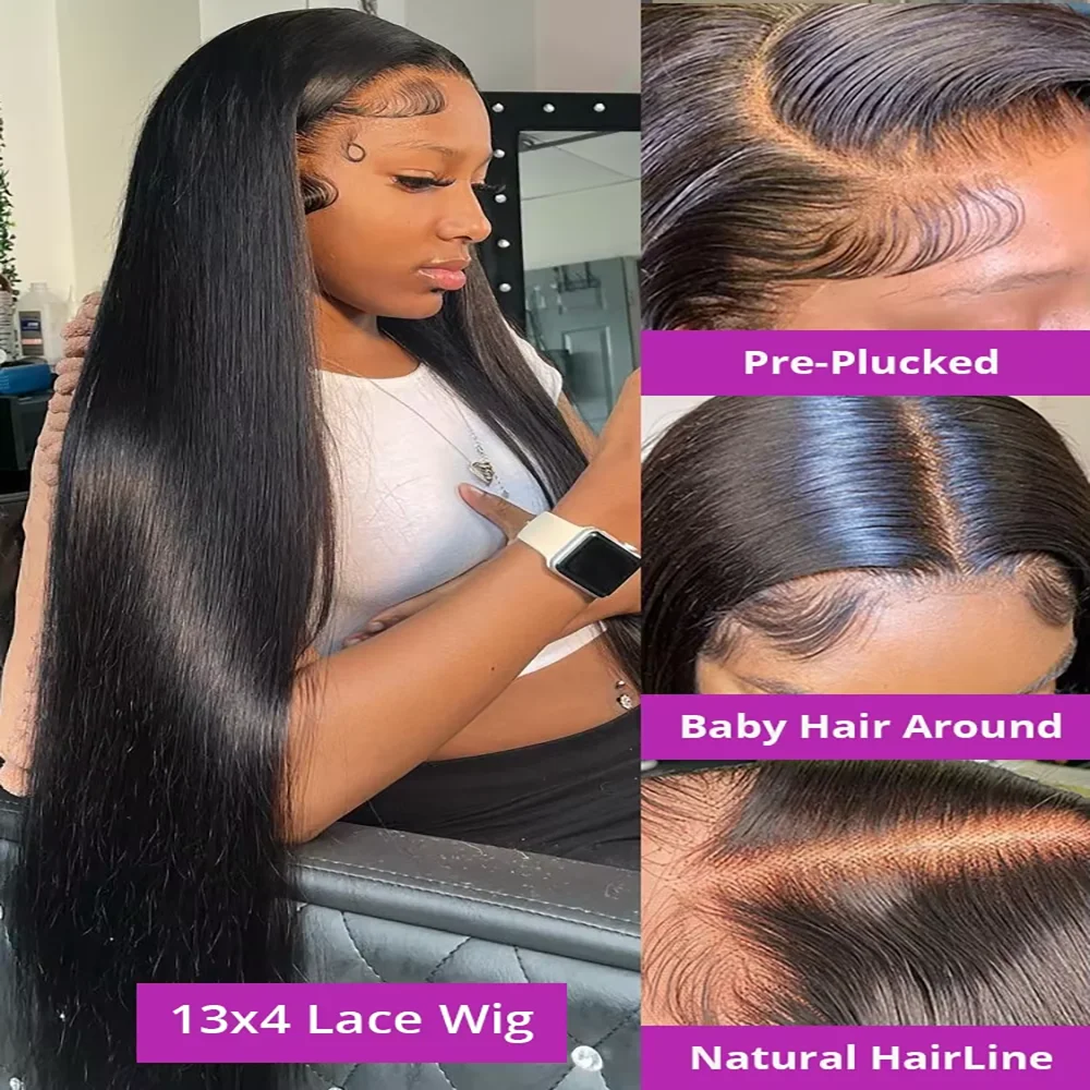 Parrucca per capelli umani frontali in pizzo 13x6 diritta di colore naturale Parrucche per capelli umani pre pizzicate nere naturali 46 pollici per donne nere