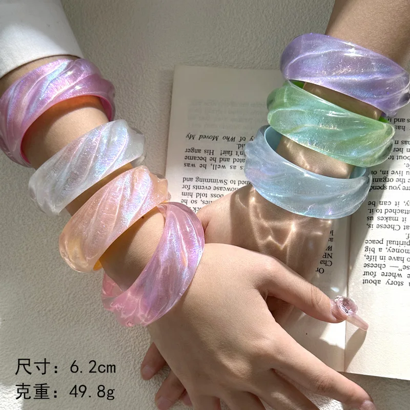 

Trendy Shiny Colorful Jelly Wide Geometric Twist Cuff Bracelets For Women Korean Resin Acrylic Wide Chunky Bangle Charms Jewelry